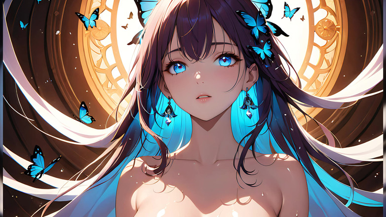 LustRender: Fluturele strălucește o tânără frumoasă cu aripi strălucitoare în jurul ei