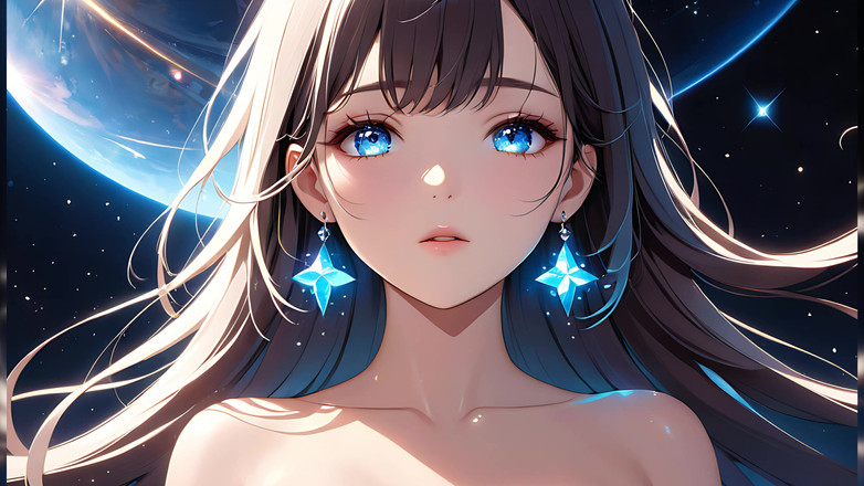 LustRender: Cosmic Serenity: krásná mladá žena se hvězdným prachem na tvářích