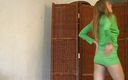 Flash Model Amateurs: Hot blonde in green dress striptease