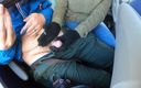 Mature cunt: Black gloves handjob in a bus