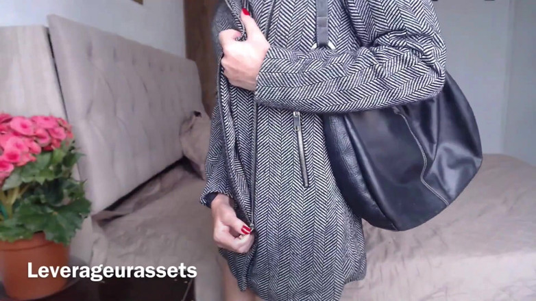 Leverageurassets: Redhead winter coat try on tease