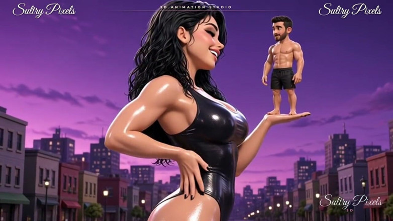 Sultry Pixels 3D: Awek Gergasi Berminyak Dalam Menara Kasut Tumit Tinggi Atas Seorang...