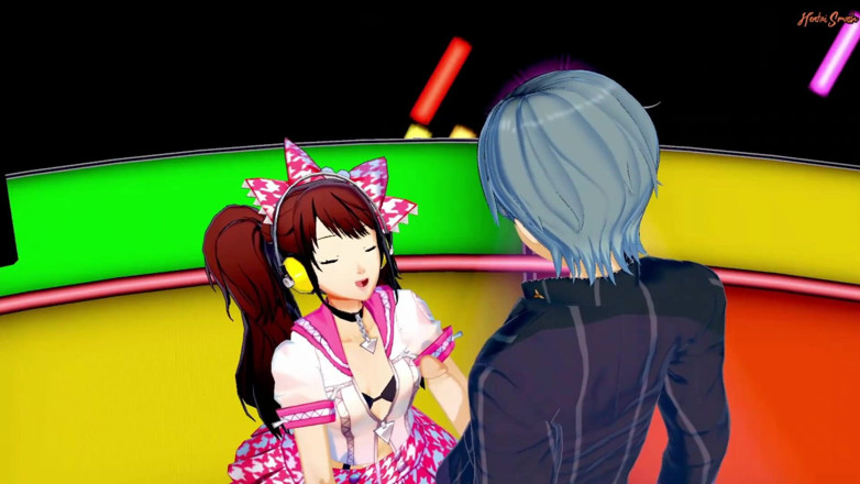 Hentai Smash: Rise Kujikawa fingers her pussy on stage before giving Yu...