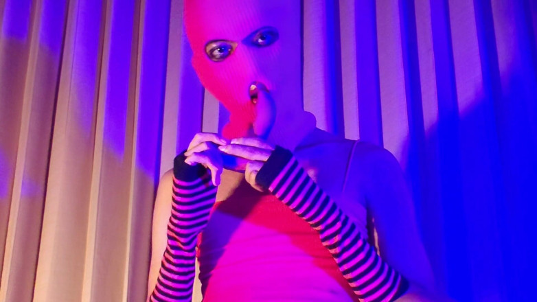 Mango49x: Pink Balaclava Mask Sissy Dyed Pubic Hair Play with a...