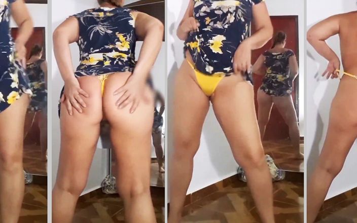 Mirelladelicia striptease: Sexy Striptease, Blue Dress and Yellow Panties
