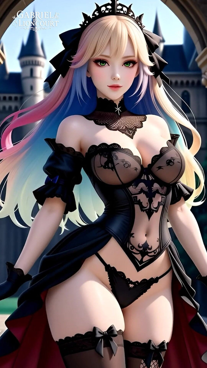 Gabriel de Lioncourt AI: Hentai gothic girls com cabelo tingido mostrando seus peitões 2