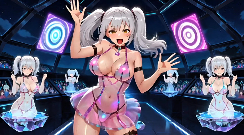Stories&Anime: 은발의 사이버 Vixen 돔 장난감 활주로 - Holo Orbs, 외계인 스트랩 및 거대한 시오후키