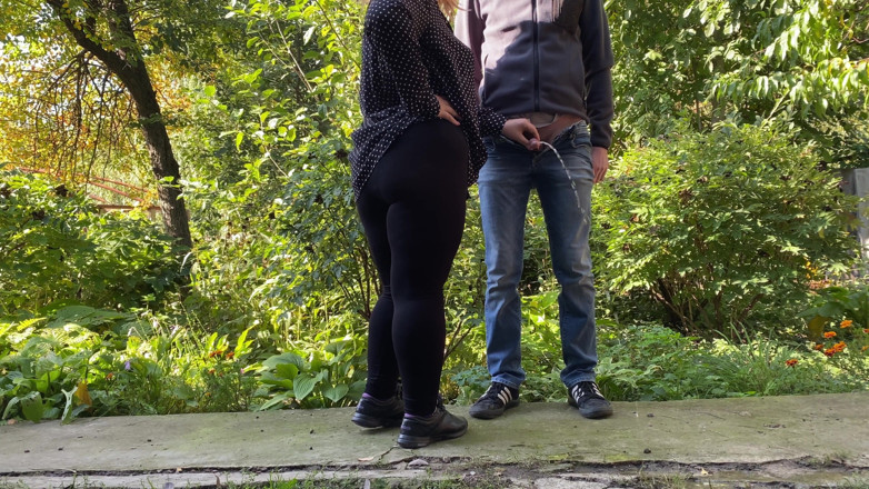 OurFetishLife: Milf licked my cock outside after pissing