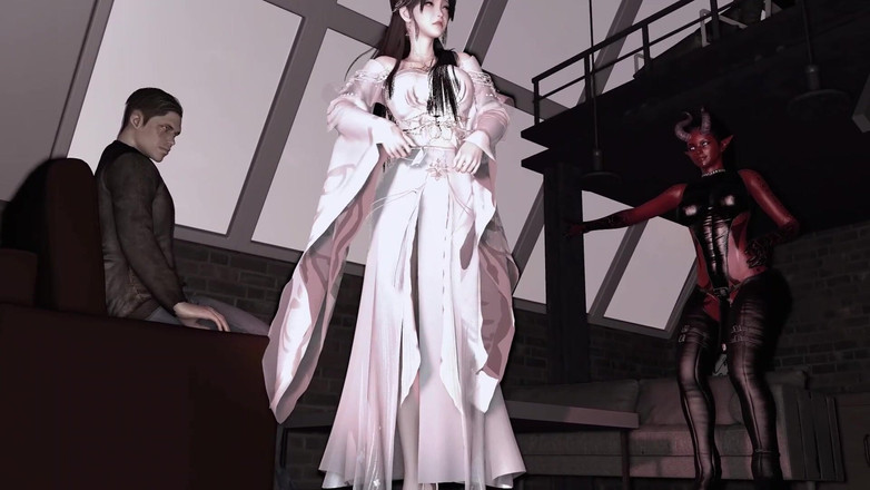 Why fuck so hard: 3D 大胸部亚洲荡妇的湿润阴户被两个大鸡巴性交