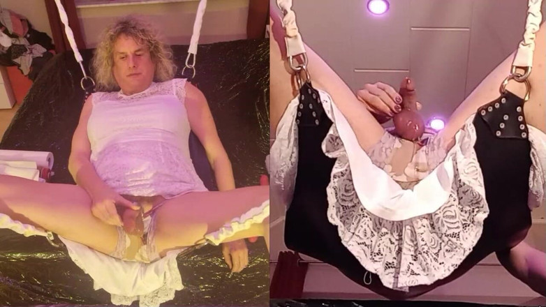 TSLillySophie: TS Lilly Sophie fleshlight ficken in schlinge und kommen