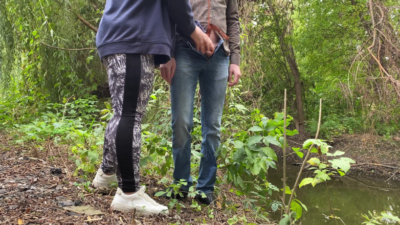 OurFetishLife: MILF in leggings helps a stranger pee by the lake