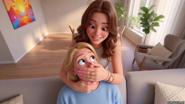 Gagged AI Cartoons: Handgag by Stepdaughter