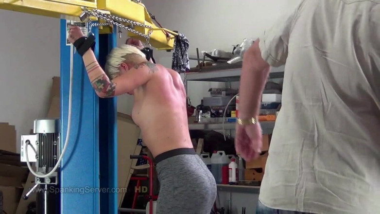 Spanking Server: Cora,sexy blonde inked beauty gets bare back whip in the...