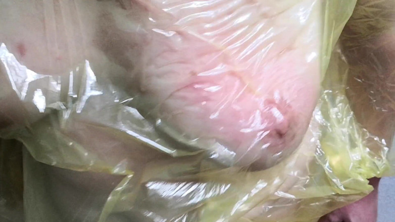 Bouncy Tits Action: Tits wrapped in foil and squeezing it