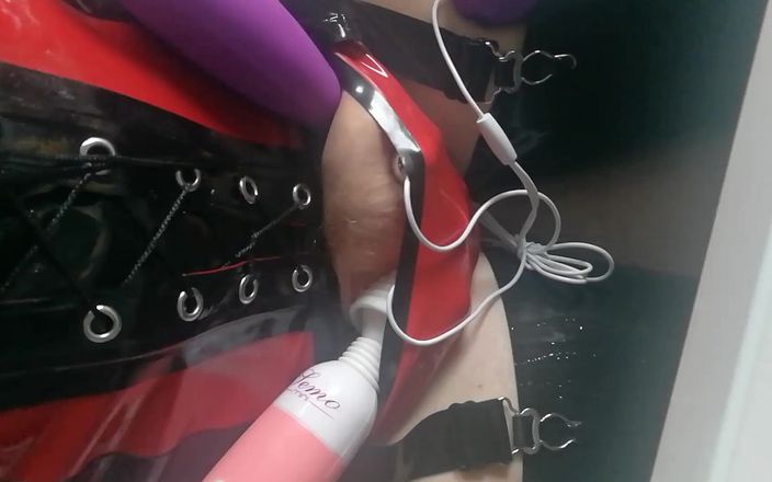 Fetish Pengu: Cock vibrator toy teasing with contractions orgasm in latex rubber...
