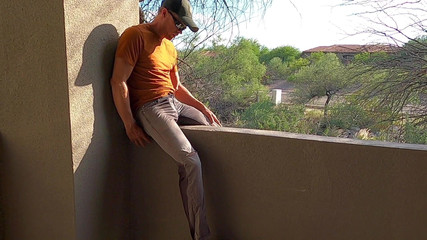 Lapetus: Pissing pants and jerking off on a hotel balcony