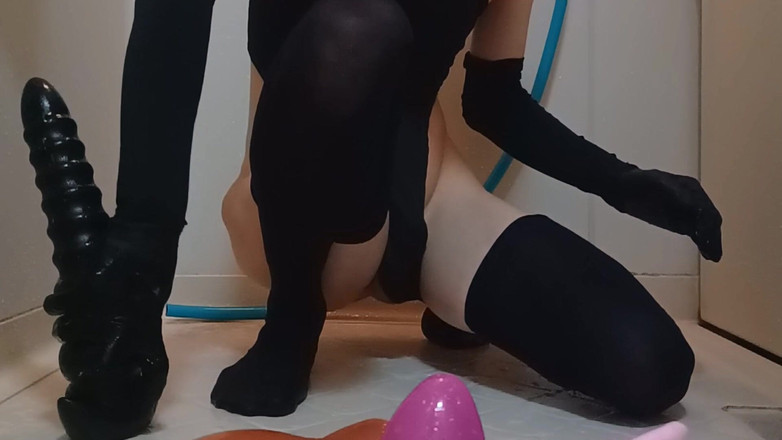 Sissy-Kuroko: Blackleotard ve büyük dildo, leotard