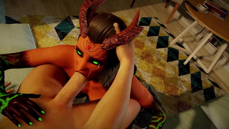 Wraith ward: Девушка-демон с токсичными зелеными глазами делает минет в видео от первого лица