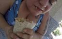 BBW Pleasures: SSBBW eats huge burrito at pool