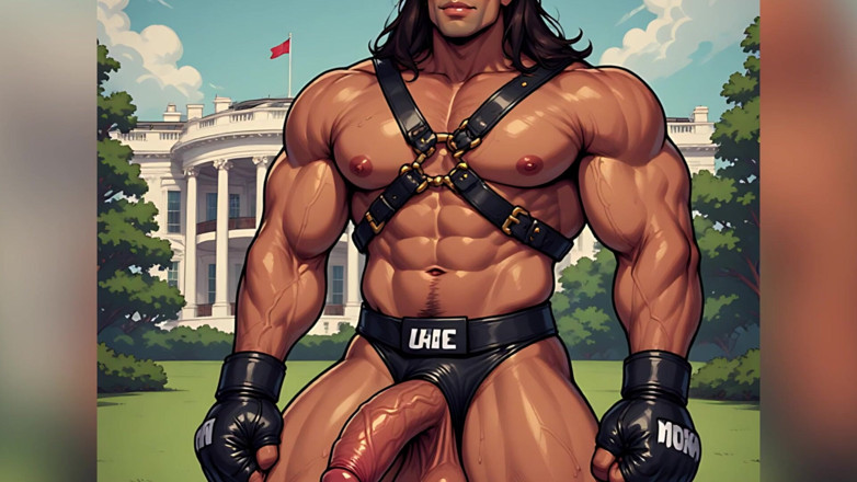 Erotic Man: Muscular Boxers Naked and Cumming Outside White House Ai Art