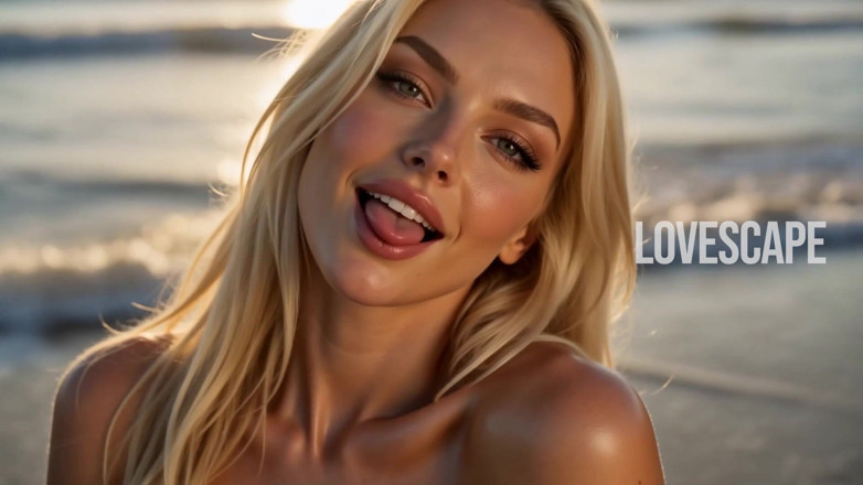 Lovescape: Blondýnka saje ptáka na pláži (ai)