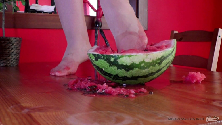 Mistress Legs: Crushing watermelon with nylon feet