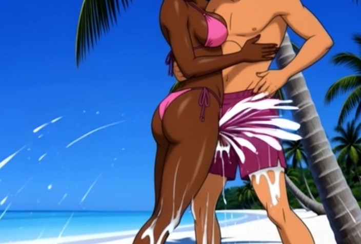 Octopussy Lovers Club: 乌木女孩在海滩上做爱。非洲女孩。卡通。地球上最性感的女孩