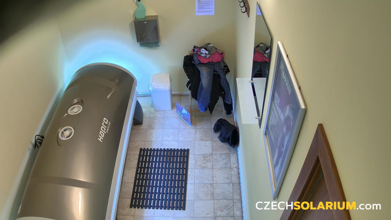 Czech Solarium: Czech Solarium 12: Blonde Babe Strips for Her Tan and Puts...