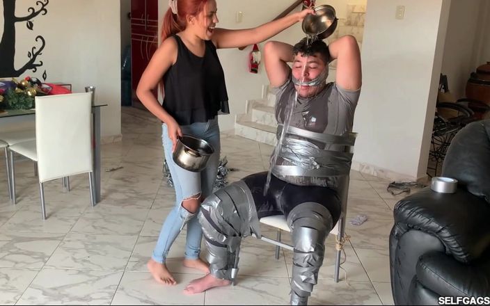 Selfgags femdom bondage: Chubby Guy Followed Home by Duct Tape Crazy Bitch (episode 2 of 2)