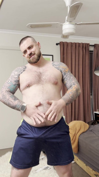 Chubby Bear Plays with His Cock and Belly