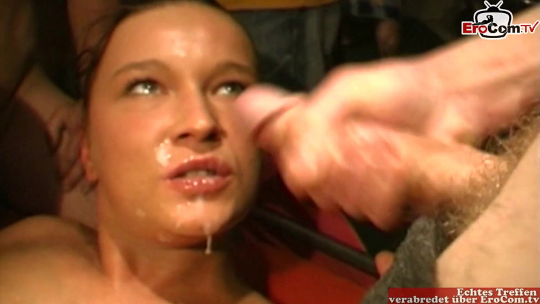 EroCom: Private German gangbang with a skinny woman in white leather...
