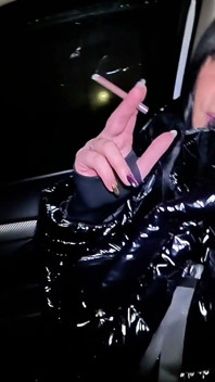 Night Pickup Downjacket MILF Fantasy. Smoking, Car Blowjob and Cum on Glossy Jacket