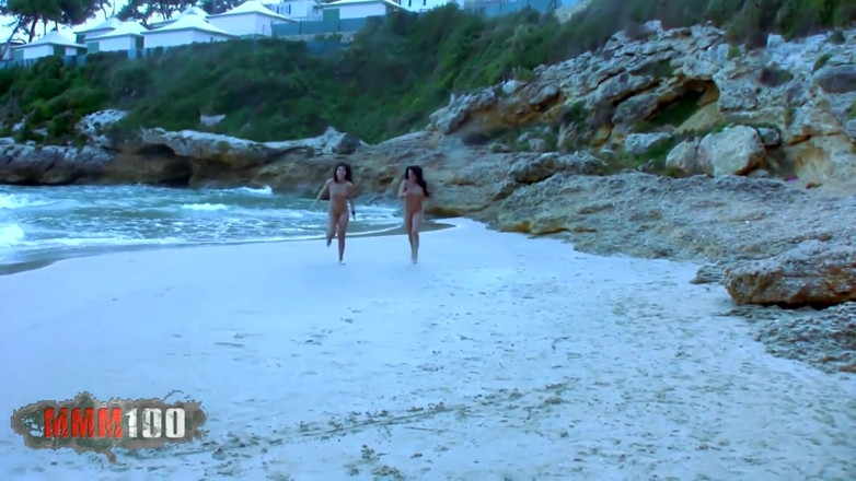 MMM100: Strzelanie porno na plaży z 2 gorącymi dziwkami
