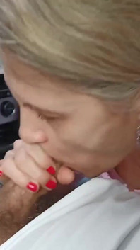 Public Bitch Quick Blowing Stranger in Car on Parking with so Small Dick He Cannot Fuck Her