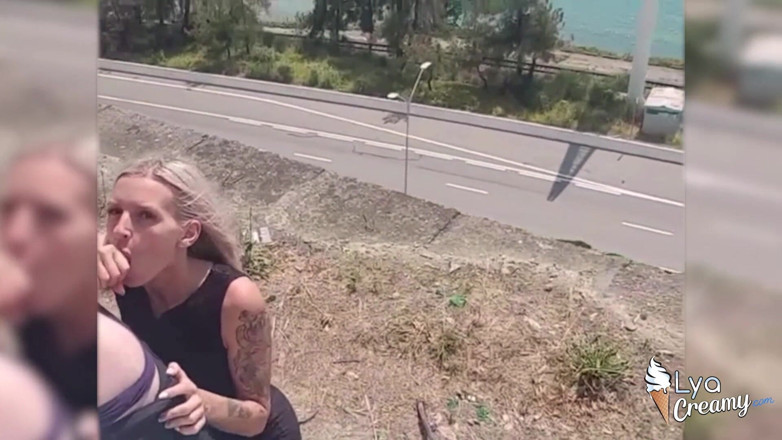 Lya Creamy: Blonde deepthroat and doggystyle fuck on the hood of the...