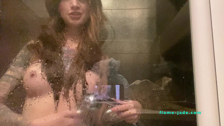 Flame Jade: Shower fun with anal plug