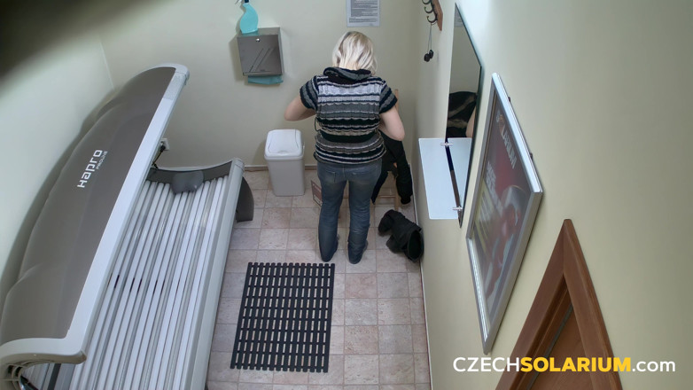 Czech Solarium: Czech Solarium 12: Blonde Babe Strips for Her Tan and Puts...