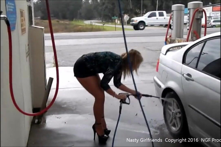 Nasty Girlfriends: Sofia working the car wash in stripper heels