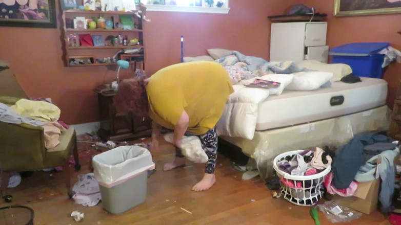 BBW nurse Vicki adventures with friends: Clean up my room dressed then topless