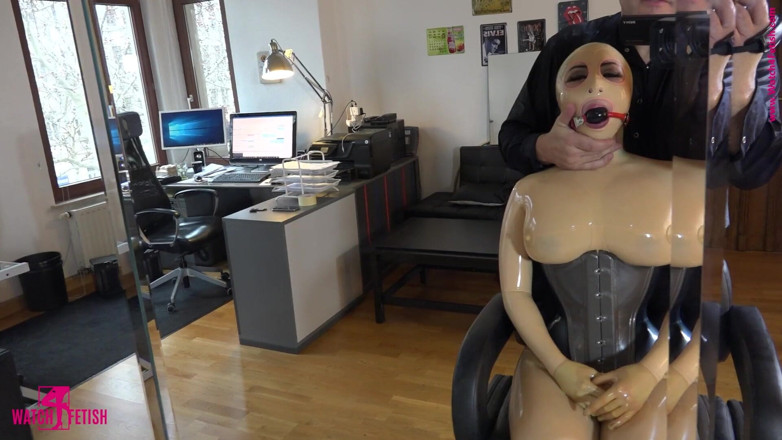 Fem Latex: Getting spanked latex doll