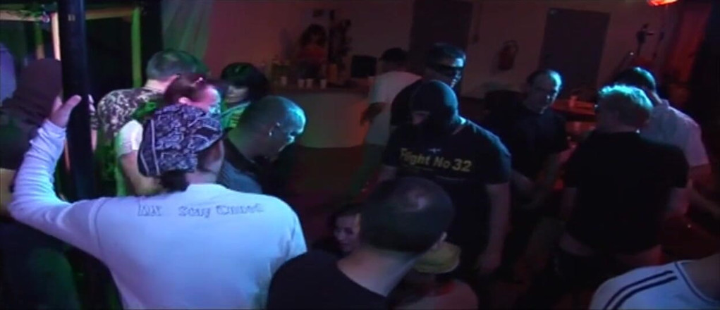 Lucky Cooch: Blonde Babe Gangbanged by Horny Crowd in Wild Club Orgy