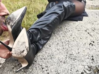 Goddess Lena: Suck my OTK boots!