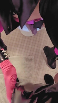 Fetis Leather Bunny Suck Big Dick Mask Pink Dress BDSM Boots Hot Sexy