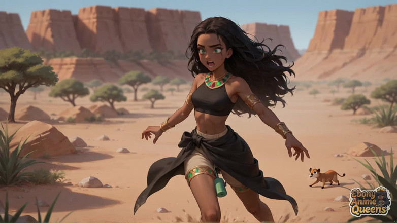 Ebony Anime Queens: Кульминация пропитанной водой пустыни чернокожей Королевы: возбужденная, сексуальная чернокожая телочка!