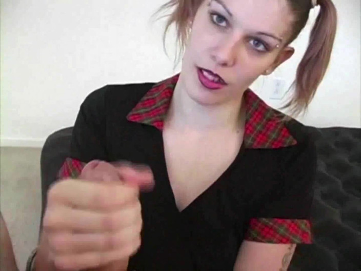 Femdom Austria: Sexy college girl plays with cock in her hands