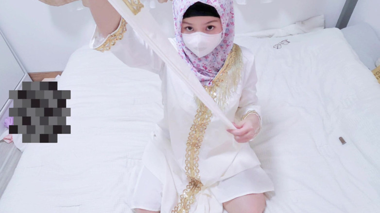 LittleMuslim: A Malaysian Hijabi Girl Teasing with White Abaya Showing off...