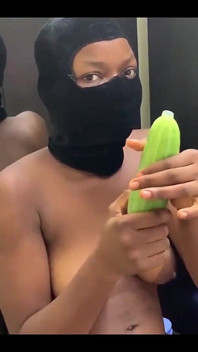 Ebony Teen Melanie Gives Lectures on Use of Condom with Huge Cucumber Dildo for Deep Fucking Illustration