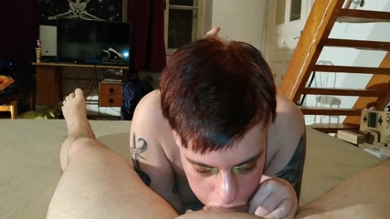 Beth Kinky: Tattoed teen POV sloppy deepthroat & give pro handjob for my...