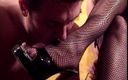 Project Femdom: Horny slave licks his mitress?s fishnets-clad feet