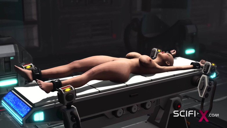 SciFi-X: Cyborg, sexo masculino de ciencia ficción juega con una joven...
